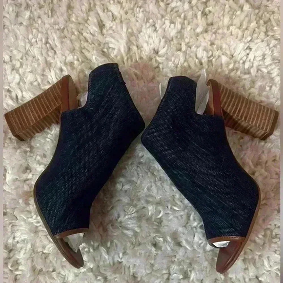 Franco Sarto Denim and Brown Peep-Toe Ankle Boots - Picture 2 of 12